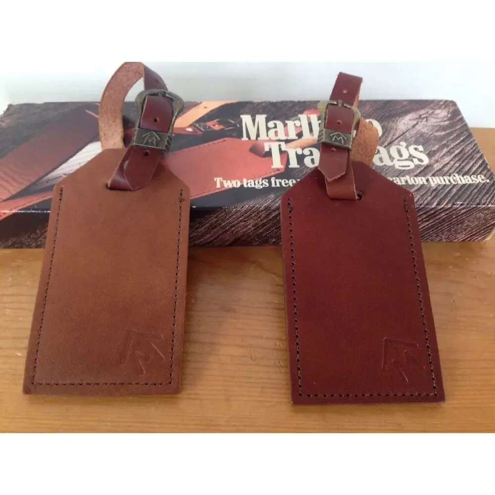 New NIB Vintage Pair of 80s 90s Marlboro Trail Leather Luggage Address Tags